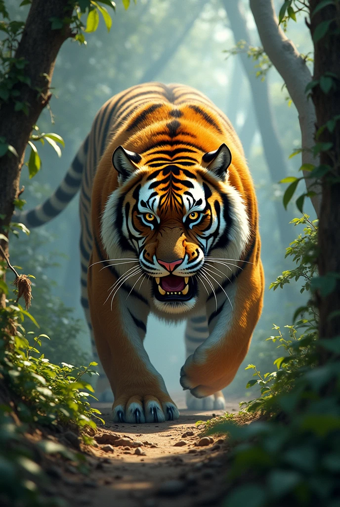 A big and terrible tiger lived in the forest