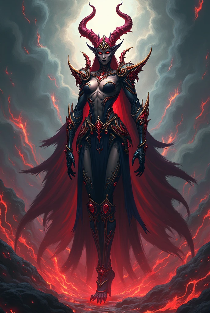 (masterpiece, best quality:1.2), (1girl, satanx), dramatic lighting, god rays, dark, (specular lighting:1.4), smoke, mist, fog, fantasy landscape, (embers), magma, lava, light particles, red bikini armor, red cape, black thighhighs, red armored boots, glowing eyes, annoyed, walking, arms apart <lora:SatanXV2:0.8> <lora:InfernalAIv8:0.6> 1nf3rnalA <lora:NightmarishAIv2:0.6> NightmarishAI
