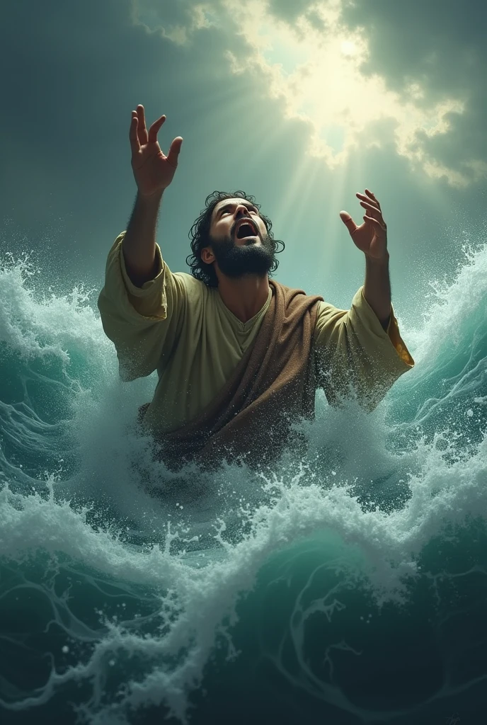 bet, when he noticed the wind, Peter was afraid and, Starting to sink, He shouted: ― Jesus saves me!