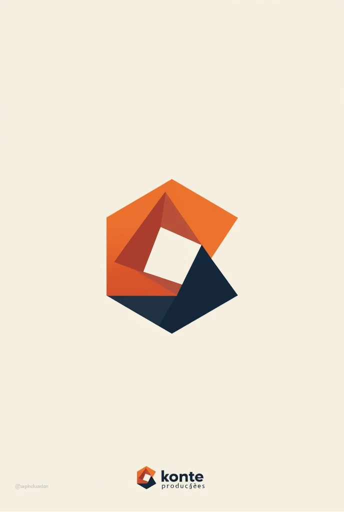 Create a minimalist symbol for the brand 'Konte Produções', an audiovisual production company. The symbol must be a stylized hexagon reminiscent of origami. Use orange colors, navy blue and white in the palette, with a clean and modern design that reflects the company's sophistication and creativity. The hexagon should have an origami style, with lines and angles that emphasize simplicity and elegance.