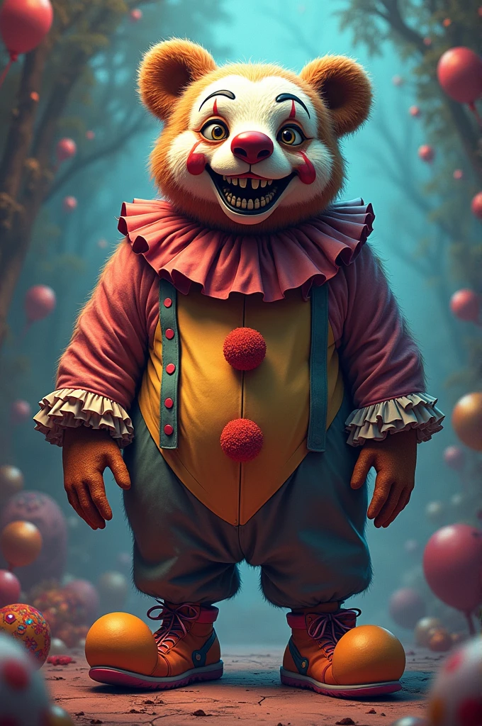 Bizarre bear dressed as a clown

