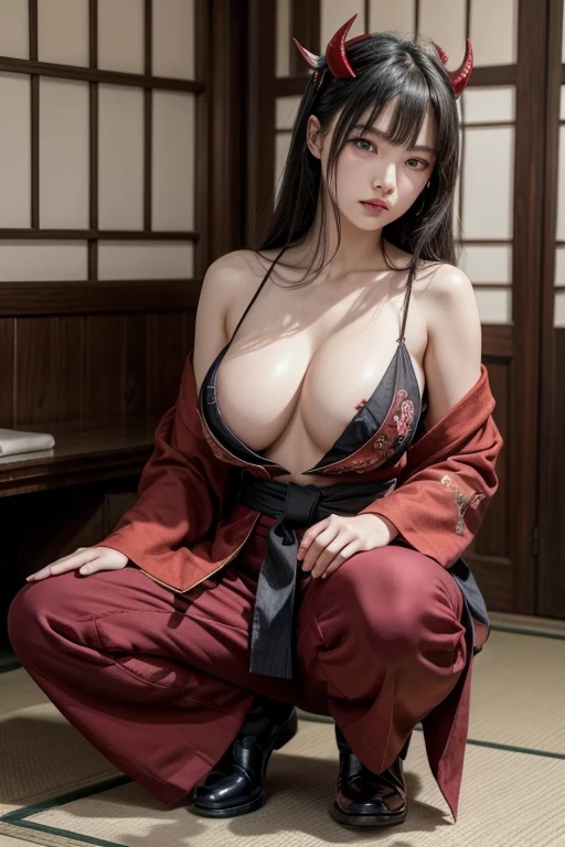 Big Tits,BIG ASS,
tops:
• Traditional Japanese hakama(hakama)and a shoulder-baring jacket: Wear traditional Japanese hakama with an old-fashioned feel。Colors are dark red and black、In deep purple and other dark tones、Creates a powerful impression。The jacket has a design with wide open shoulders、Emphasizing the strong body。The sleeves of the jacket are wide、Embroidery and decorations give it a luxurious impression。
• Armor-like details:
• Metal-like shoulder pads and breastplates: To symbolize the demon's strength、Wear metal-like armor on the shoulders and chest。This、Add an intimidating look for battle。For armor、Decorate with demon faces and oni-bi-like motifs、Creating the look of a legendary demon。
• Waist cloth and sash:
• Flashy sash and waist cloth: A sash with luxurious embroidery and、Wear a waist cloth to match。The sash is tied firmly at the waist、The waist cloth has a design that hangs down in front and back for ease of movement。The color scheme is red and gold、Expressing strength。
• Pants and boots:
• Knee-length pants and tabi socks: Choose knee-length pants that allow for movement、Wear traditional tabi socks on the feet。This、While maintaining the Japanese style、Gives off a sense of the demon's agility。
• Combat boots: At your feet、Pair it with heavy-duty boots、Shuten-doji's Expressing strength。The boots have decorations like demon claws and horns、Even more impressive。
•accessory:
• Demon mask(No man): Wear a demon mask on the forehead and shoulders。this is、For covering the face during battle or、Used as a symbol。The demon mask has a frightening design、Red and black color schemes are appropriate。
• Large sake bottle or gourd(gourd): As a demon who loves sake、Hang a large gourd from the waist。This is a reflection of his love of alcohol.、Emphasize the character's identity。
Makeup • Skin:
• White or reddish skin: The skin is to give it the look of a legendary demon、White or not、Finish it in a reddish tone。Draw blue and red lines on the face、Emphasize the demon's allure and comb