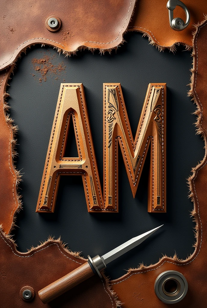 I want to create an image for a company specializing in leather working, wood working, 3d printing, and blacksmithing with the AM symbol