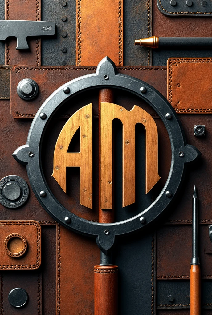 I want to create an image for a company specializing in leather working, wood working, 3d printing, and blacksmithing with the AM symbol