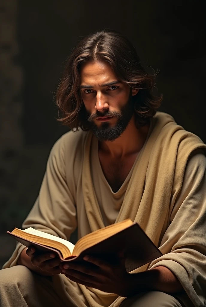 create realistic high resolution images of jesus reading the bible