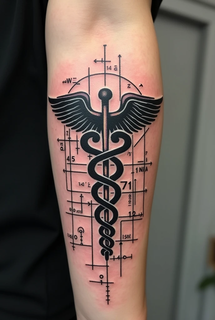 Tattoo that matches accounting sciences , using the symbol of the profession the CADUCEUS