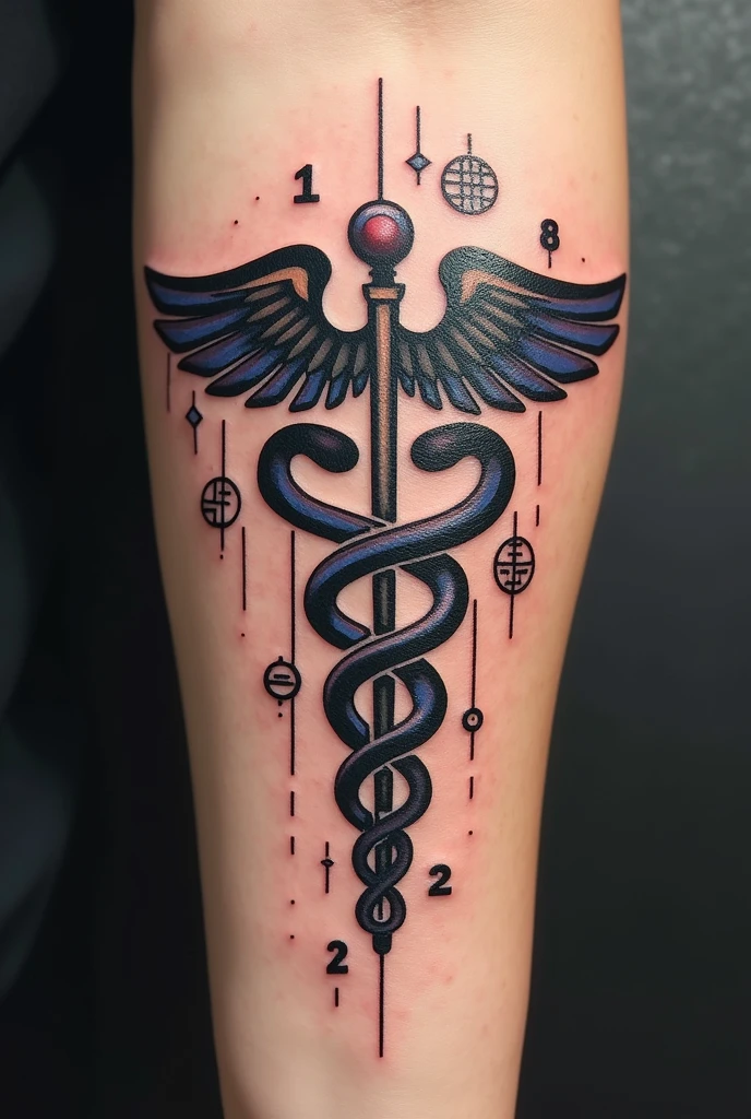Tattoo that matches accounting sciences , using the symbol of the profession the CADUCEUS
