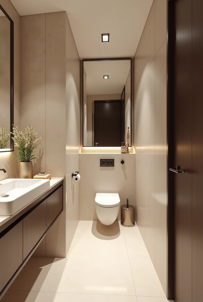 Please help design a bathroom in the hallway.