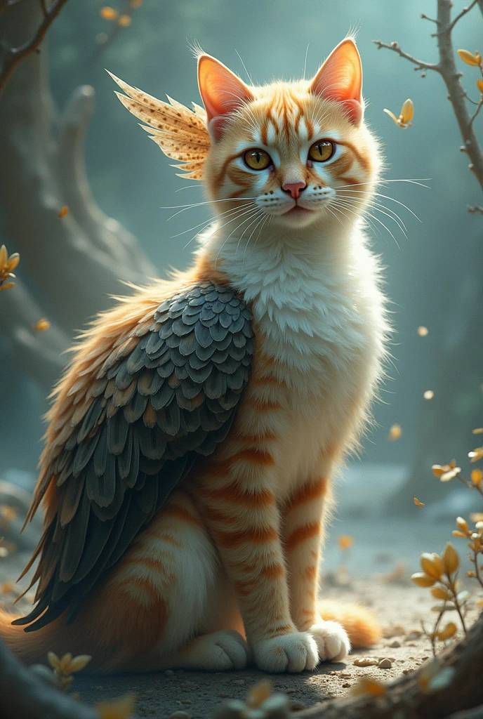 Cat turning into a bird Create an image of how your species would evolve