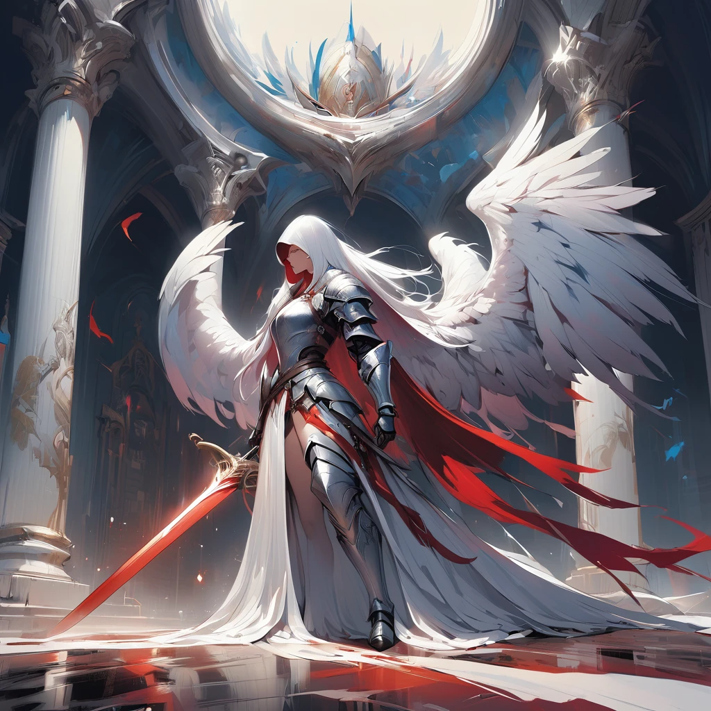Arknight, Doctor,Knight in detailed silver armor with double-edged sword in right hand, volumetric light, oil painting, 16mm, low angle filmed around a large medieval hall with columns. Arte de Yoji Shinkawa, symmetrical Qireatár iris, approaching perfection, forma pura, minimalista, isometric, arte conceitual de Brian Froud, de Carne Griffiths, de Wadim Kashin, de John William Waterhouse, detalhes intrincados, 8k post production, high resolution, TanvirTamim, hiperdetalhado, trends in artstation, sharp focus, studio photo, detalhes intrincados, altamente detalhado, por greg rutkowski