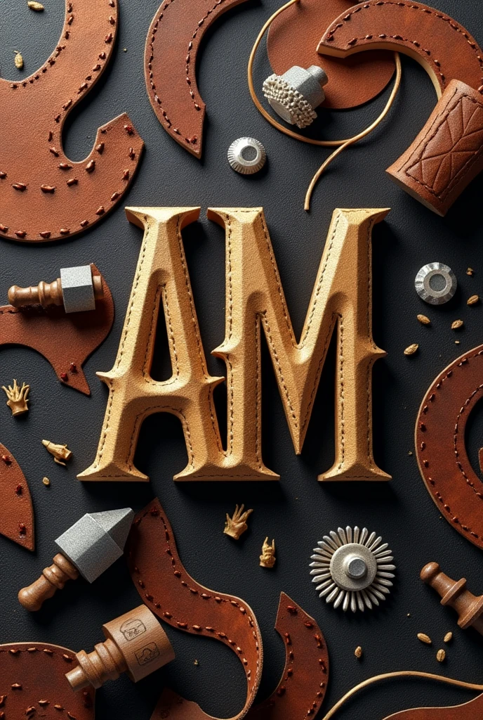 I want to create an image for a company specializing in leather working, wood working, 3d printing, and blacksmithing with the AM symbol
