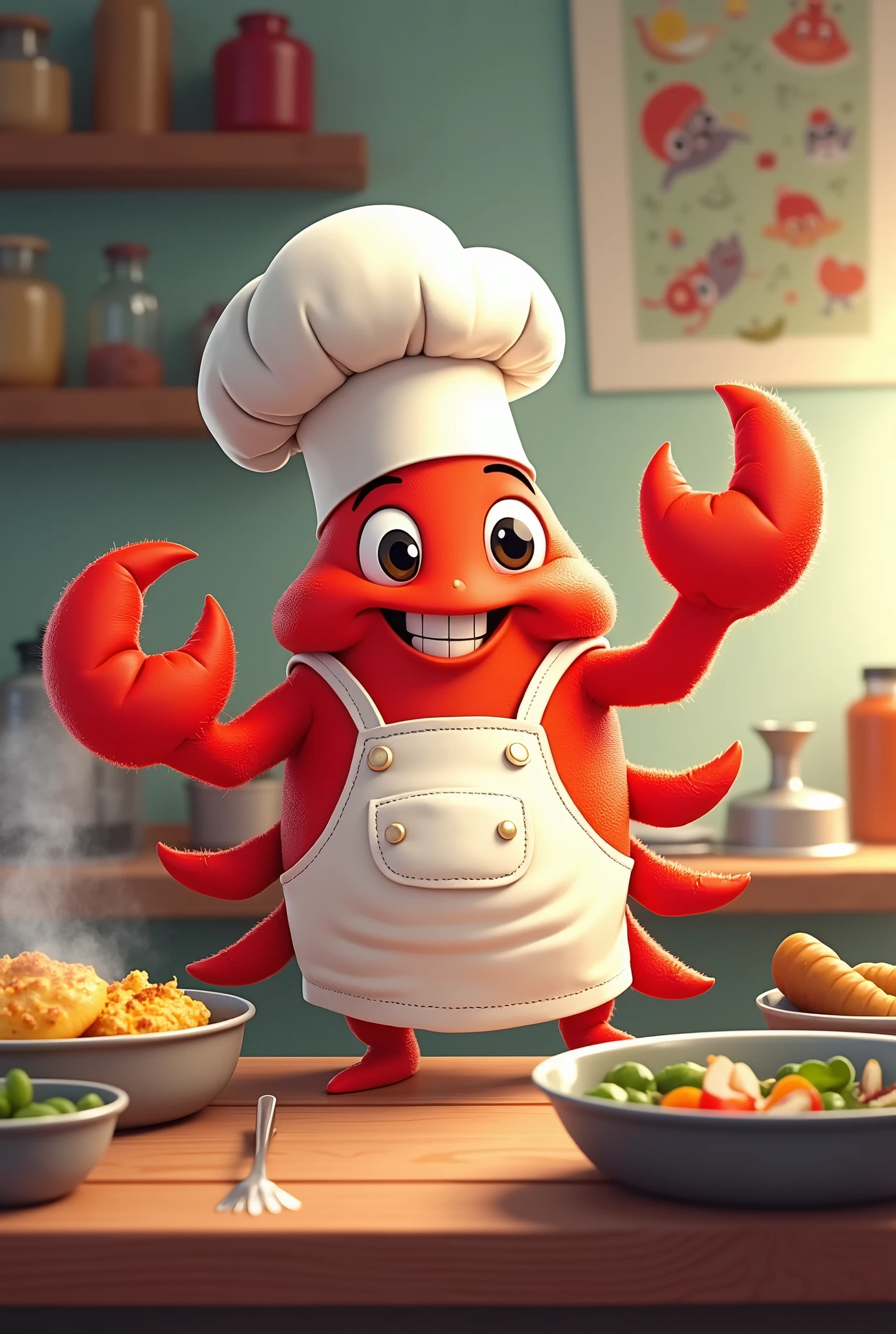 Help me generate an animated cute chef crab named Crab