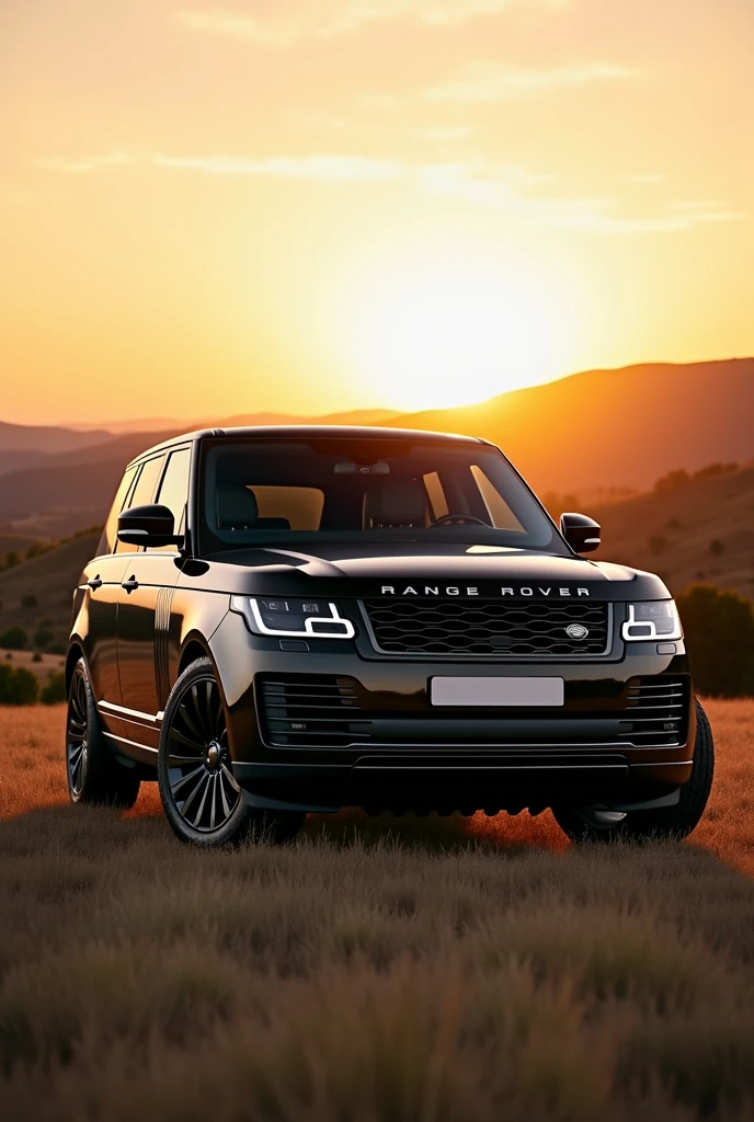 A black Land Rover Range Rover SUV with no tinted license plates on a ranch at 7 p.m.