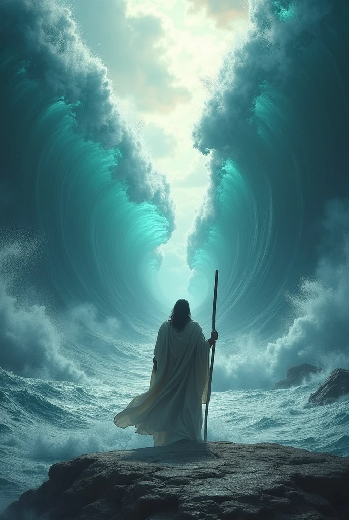 Moses splitting the waters with his staff