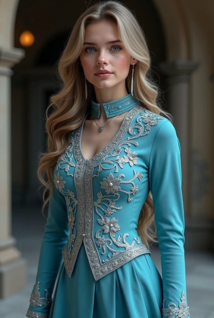 Castelobruxo (Brazil) uniform and a personalized one to practice the challenges of the Triwizard Tournament that is simple.
In the female model, shades of aquamarine blue and silver details