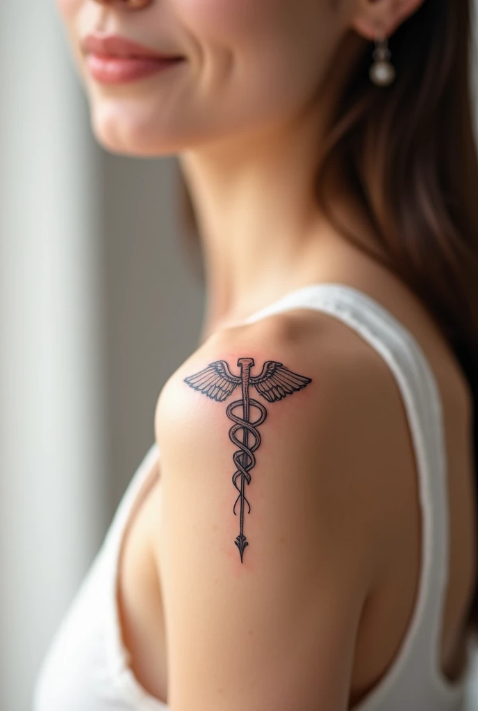 Feminine tattoo that matches accounting sciences , using the symbol of the profession, o CADUCEO