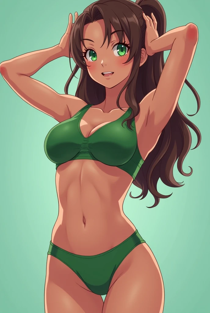Anime gymnast girl in green underwear with a big ass and trained tits