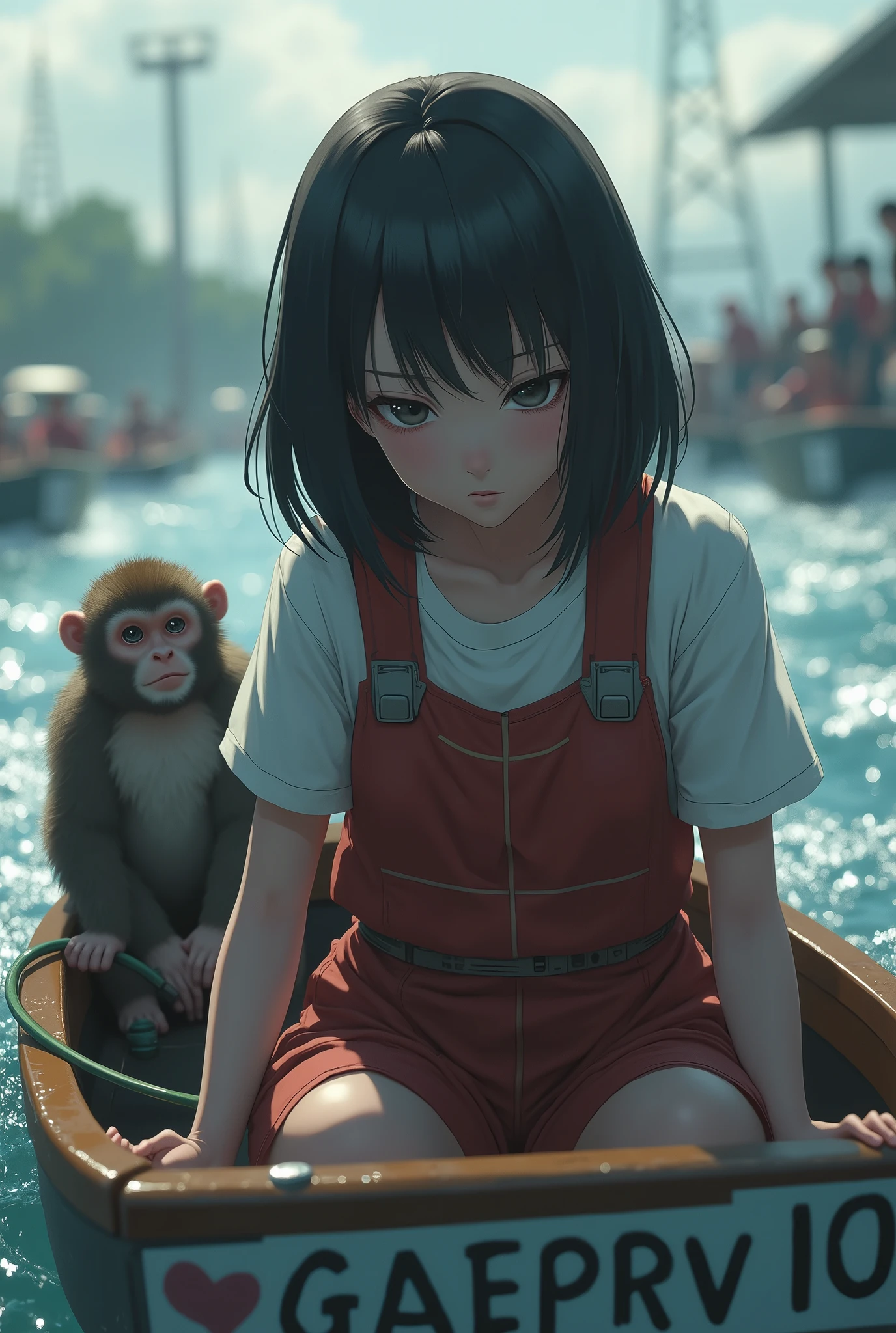 Depressed girl、Japanese、Black Hair、Bobcut、Boat racing、Monkey Turn、Real、Finish like a photo