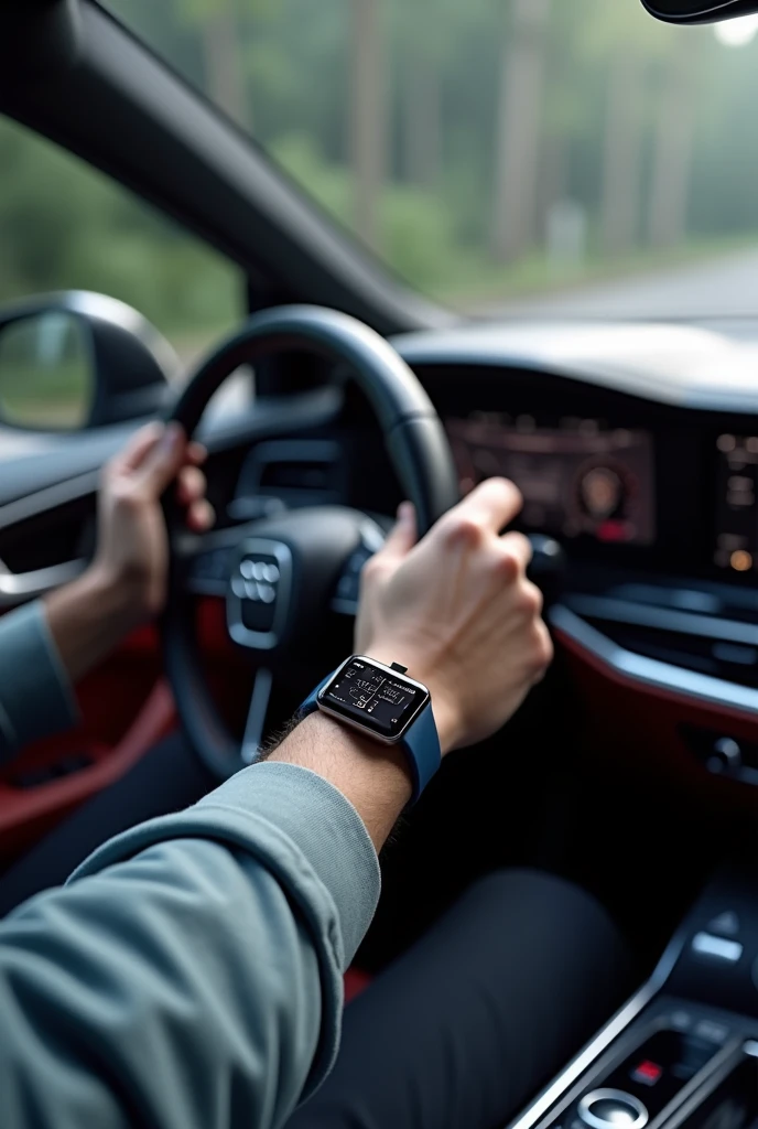pov someone with an apple watch in a audi car