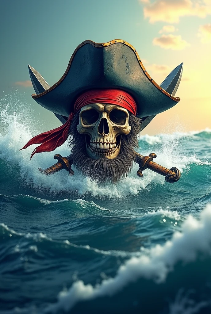 Pirate logo and the sea as a watermark