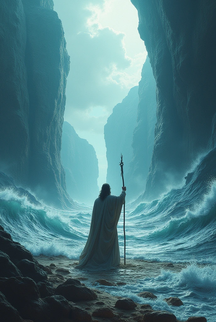 Moses splitting the waters with his staff