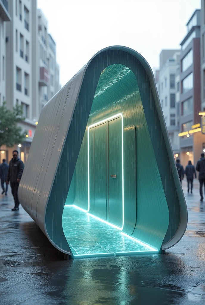 Please help design a toilet that can collect rainwater on the sidewalk.