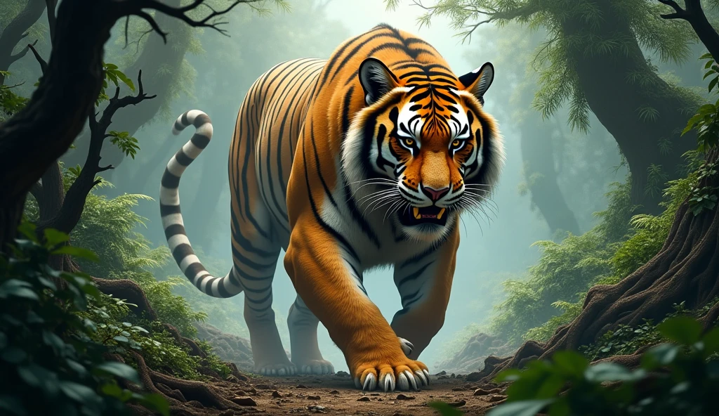 A big and terrible tiger lived in the forest