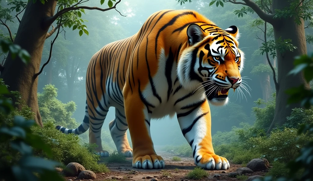 A big and terrible tiger lived in the forest