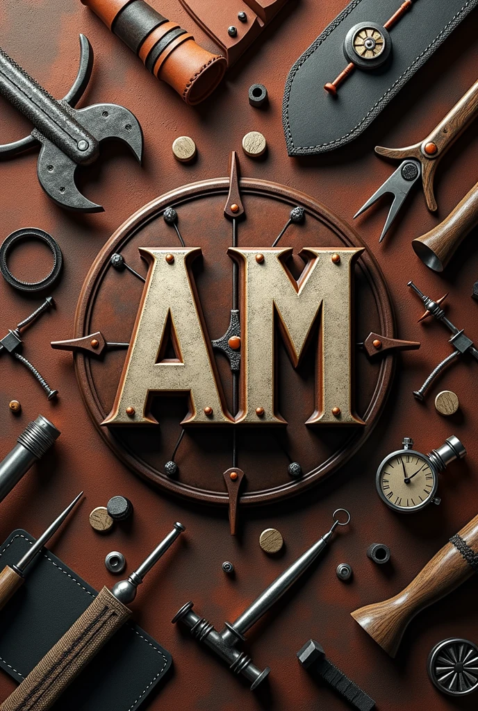 I want to create an image for a company specializing in leather working, wood working, 3d printing, and blacksmithing with the AM symbol