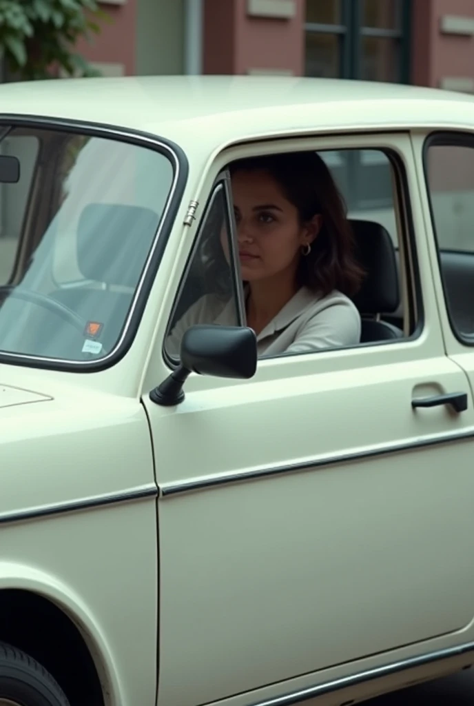 White Fiat Uno with open window and a person inside