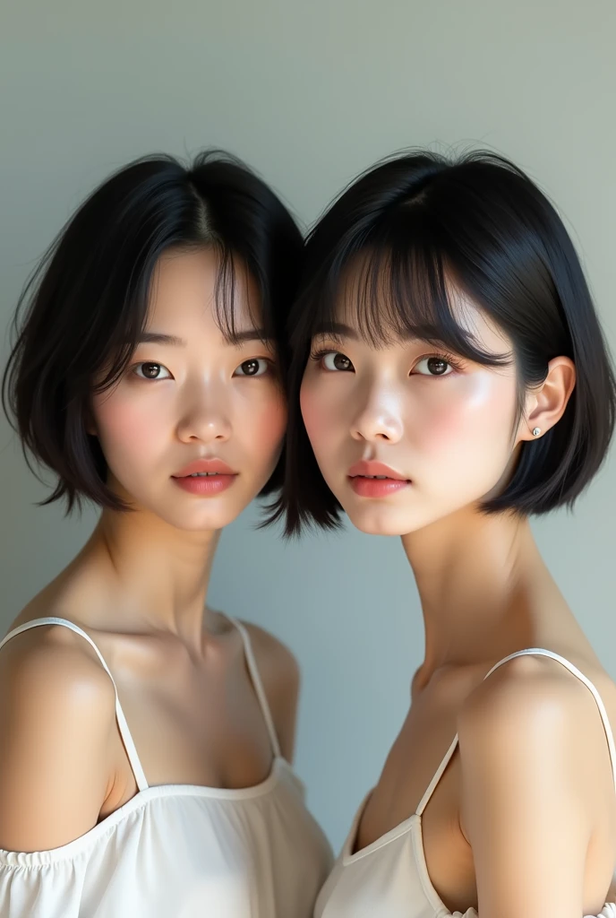 Girls with short hairs looks asian 

