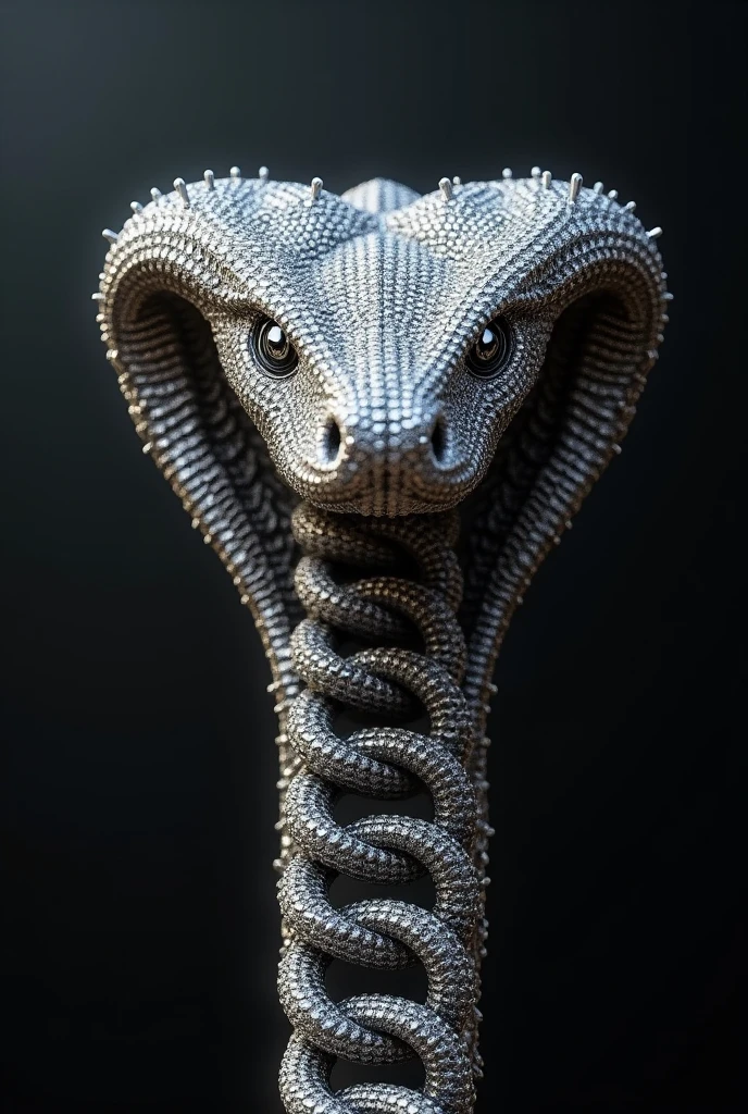 Detail cobra snake head link by link with diamonds resembling a Cuban Link chain design