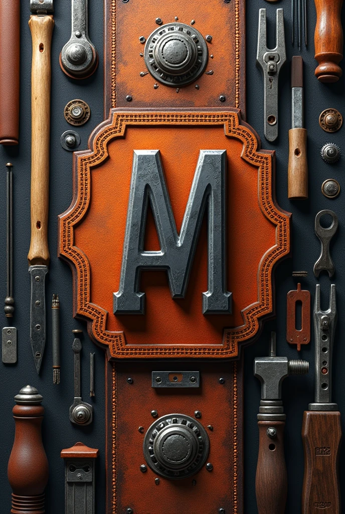 I want to create an image for a company specializing in leather working, wood working, 3d printing, and blacksmithing with the AM symbol
