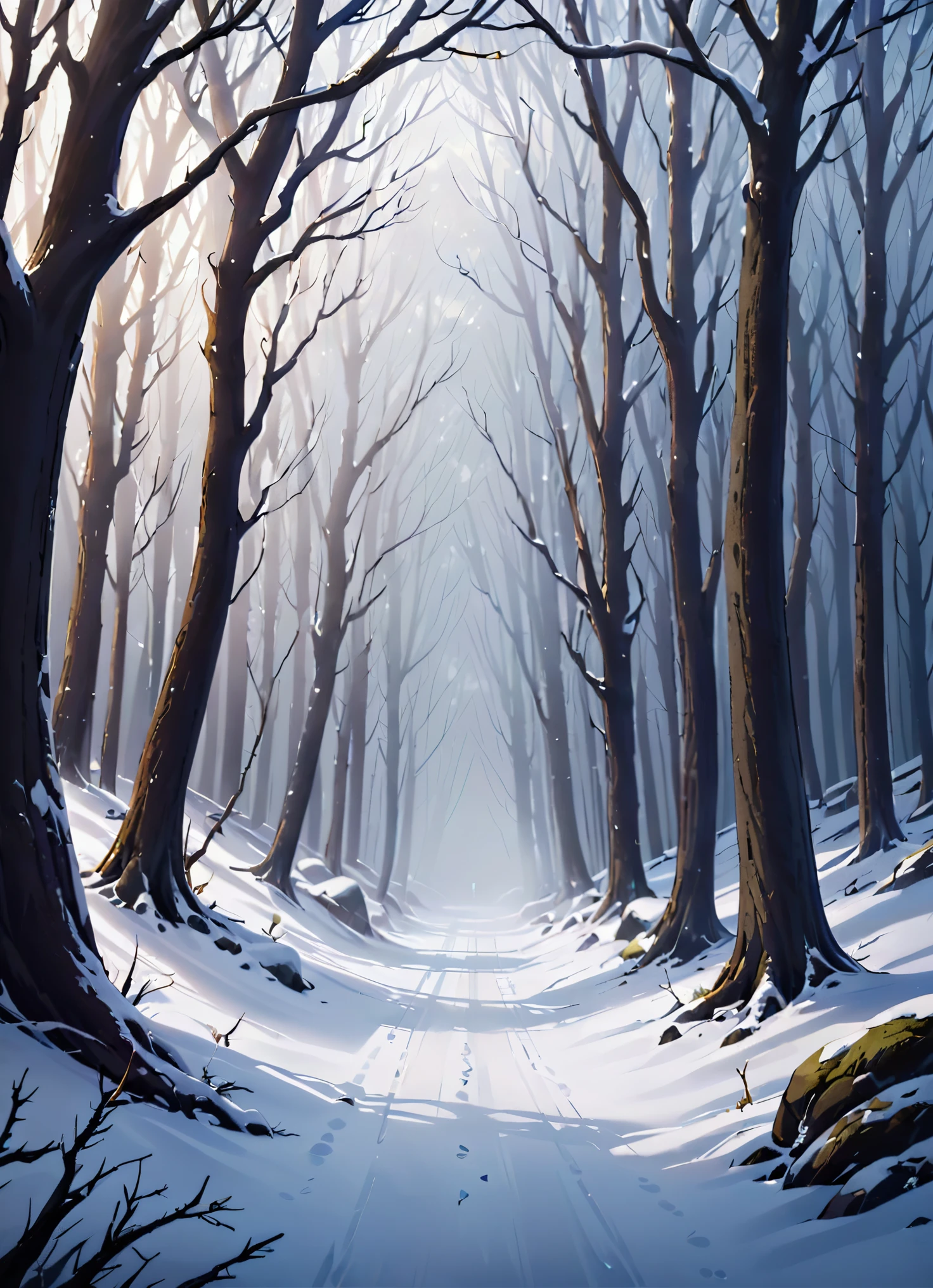 An amazing landscape in a foggy snowy forest. With a very calm vibe