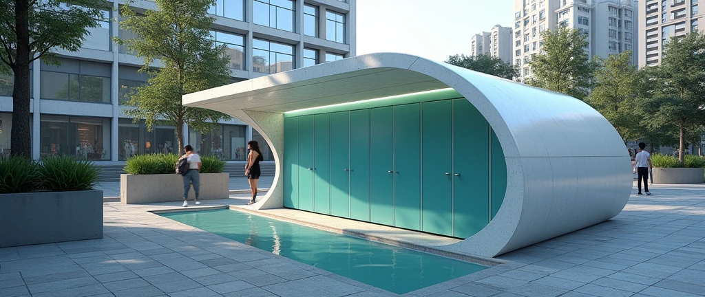 Please help design a toilet that can collect rainwater on the sidewalk.