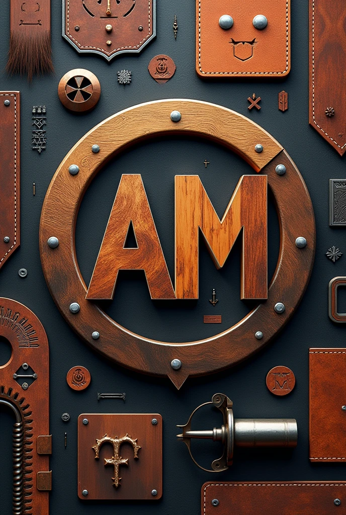 I want to create an image for a company specializing in leather working, wood working, 3d printing, and blacksmithing with the AM symbol