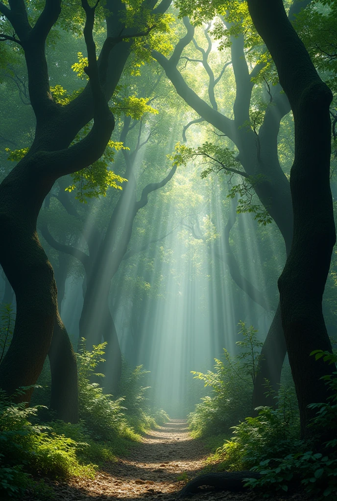 In the dense forest, ((ceramics)) alien, Diffuse lighting, fantasy, complex, elegant, Grid service,Ancient Trees,Sunlight,Mysterious atmosphere, Artworks of Yoshitaka Amano,(Best quality,4K,8k,high resolution,masterpiece:1.2),Ultra-detailed,Movie-grade lighting,Dramatic shadows,warm color,spirit,magic,