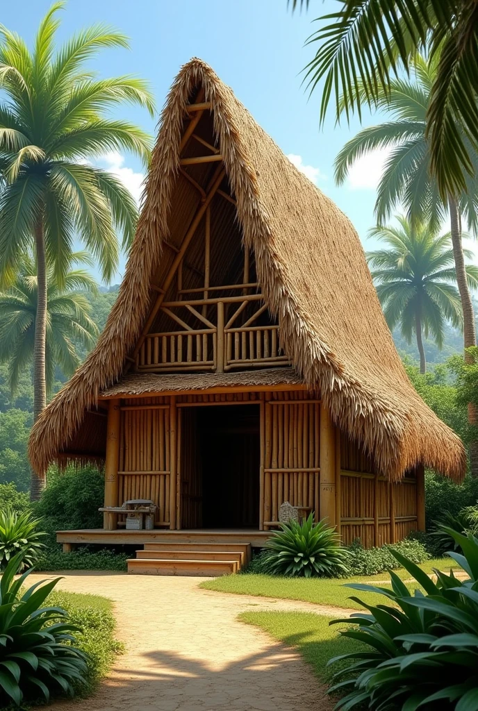 create a unique filipino dwelling e of bamboo and straw-like leaves