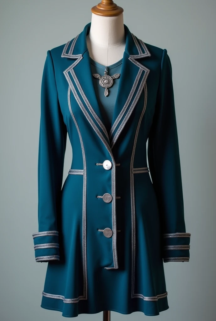 Castelobruxo Uniform (Brazil)
In the female model, dark aquamarine blue tones and silver details
The clothes must be on a mannequin