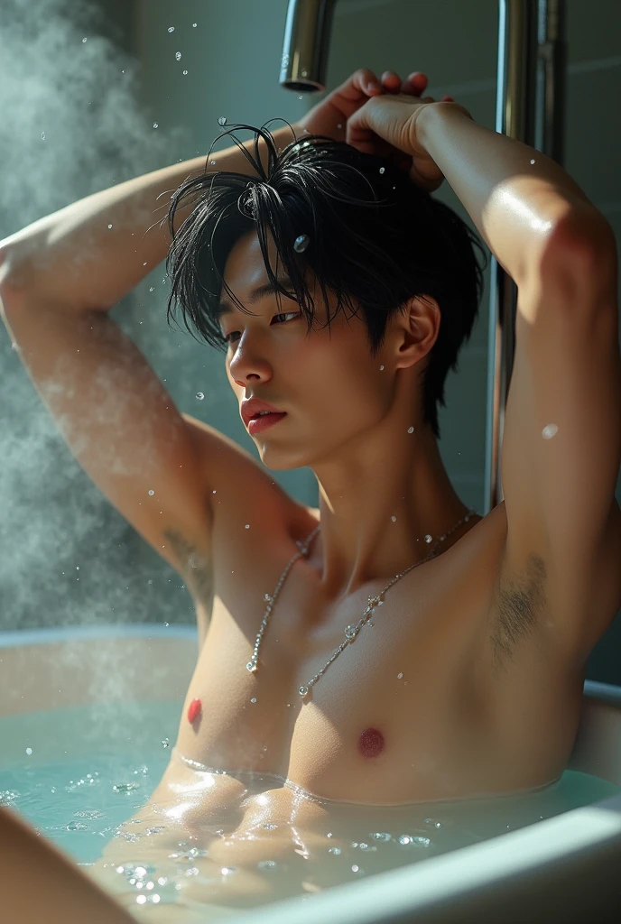 Internet celebrity coser Hachi&#39;s face and abdominal muscles take a bath and wash his hair