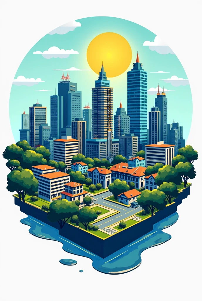 A logo to present an application whose name is "ROOSemProblemas" with the aim of denouncing problems of the Rondonopolitan government in Brazil, with an image correlated to a city, WITHOUT A COCK, that just shows a city, and the color of the city is blue, yellow and green, not sol, not pássaros, not even a cloud