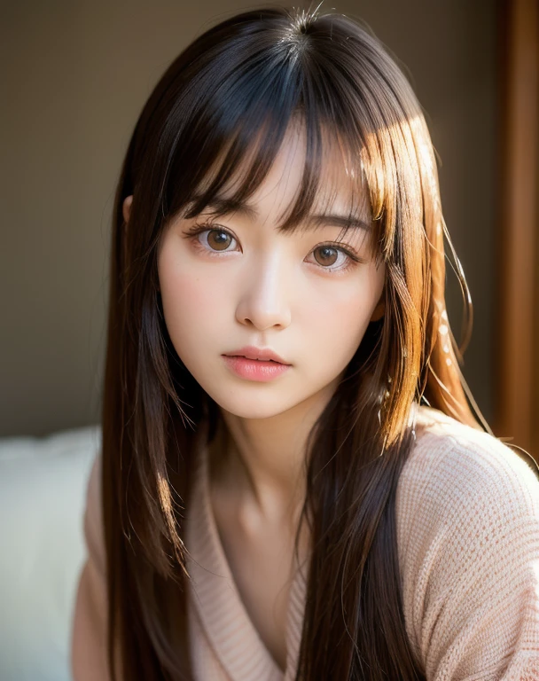 Highest quality, Face Focus, Soft Light, Ultra-high resolution, (Realistic:1.4), RAW Photos,
1 Japanese girl, alone, cute, (pupil, Light in your eyes),  Beautiful face in every detail, (Small box),(High resolution detail of human skin texture),
(Long Hair),
indoor,
Damask Shirt Dress,
(Portraiture)