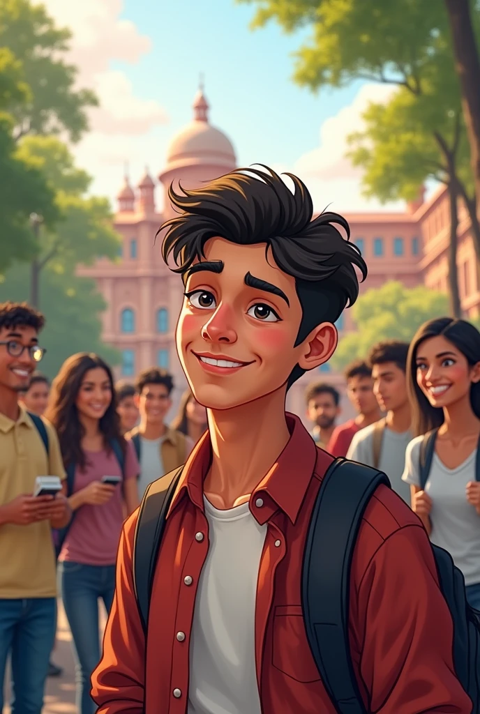दिल्ली ke ek mashoor collge me padhne wala ek middle class ghar ka ladka but smart and handsome  in class with friends cheer