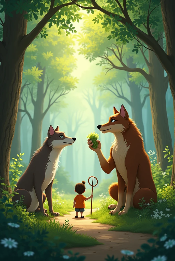 Since that day, Peter and the wolf maintained a solid friendship, While the shepherds and the mayor joined together in a common effort to preserve and enjoy the beauty of the forest. Everyone understood that each character strength could contribute to a more harmonious and enriching environment..