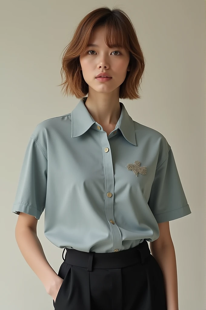 Blouse with few details of Van Gogh's Starry Night art, super milist throat polo