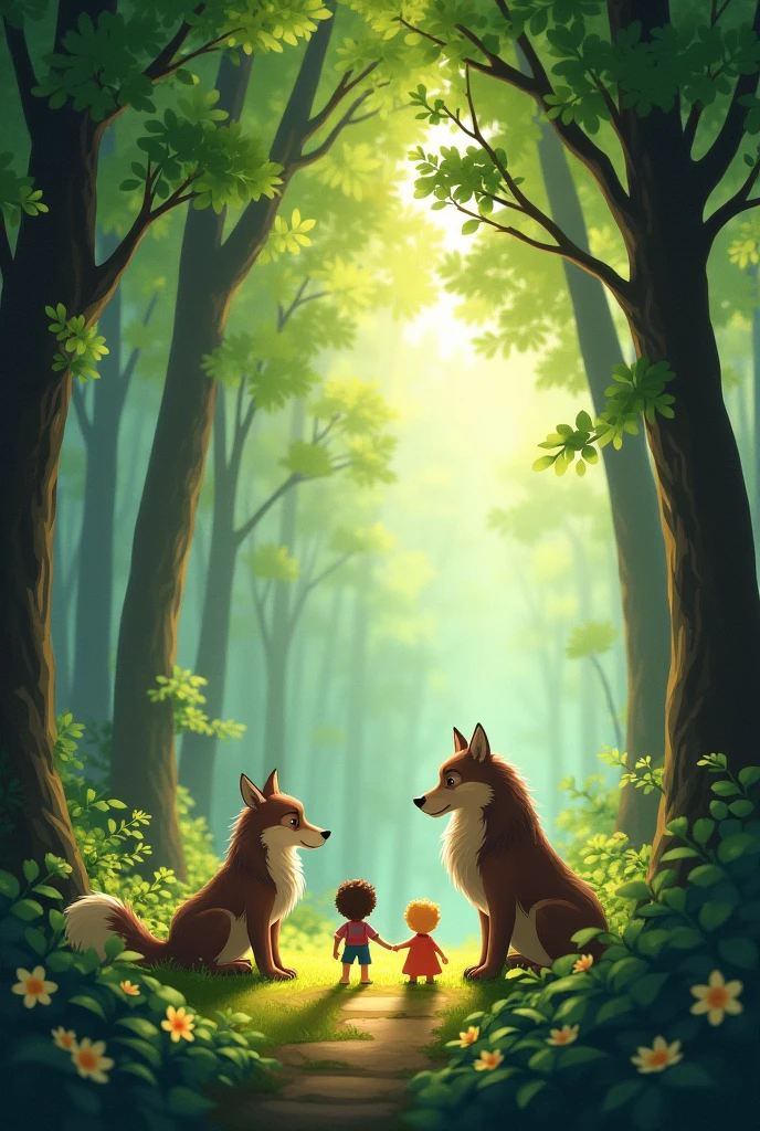 Since that day, Peter and the wolf maintained a solid friendship, While the shepherds and the mayor joined together in a common effort to preserve and enjoy the beauty of the forest. Everyone understood that each character strength could contribute to a more harmonious and enriching environment..
