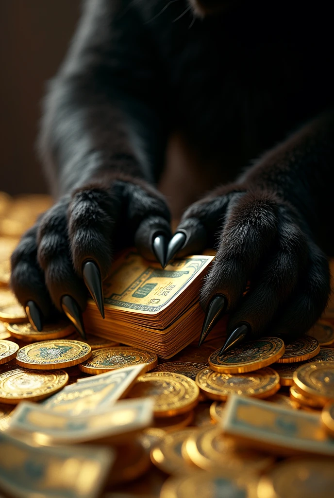  black paws holding billionaire gold money