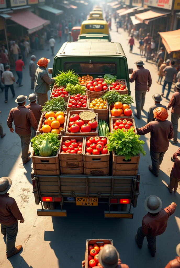 Unloading fruit and vegetables truck
