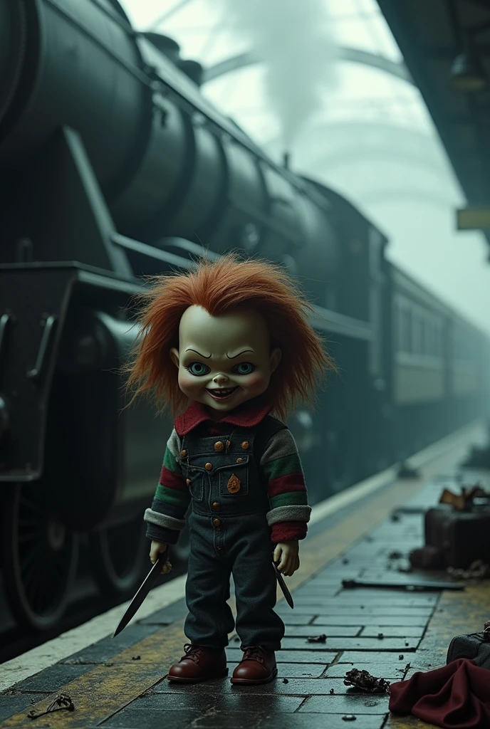 Chuck the Killer Doll boarding the train at platform 9¾