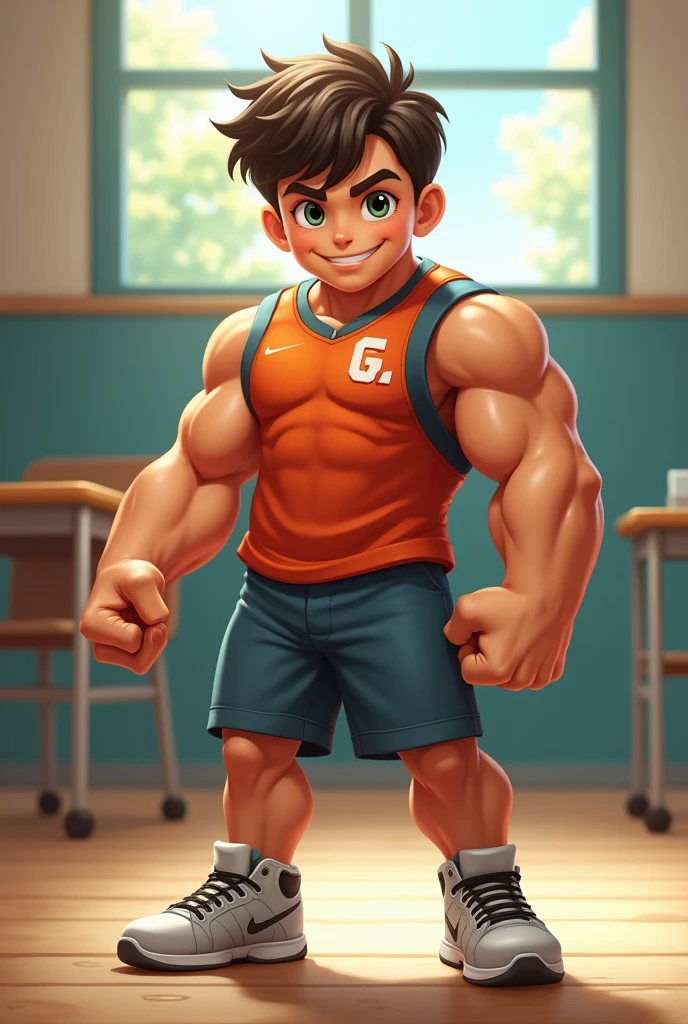 Muscular elementary school boy